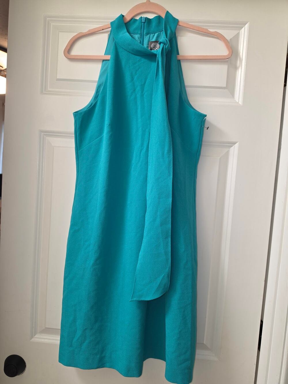 Vince Camuto Bow Neck Halter Shift Mini Dress Turquoise Teal Green 6 NWOT